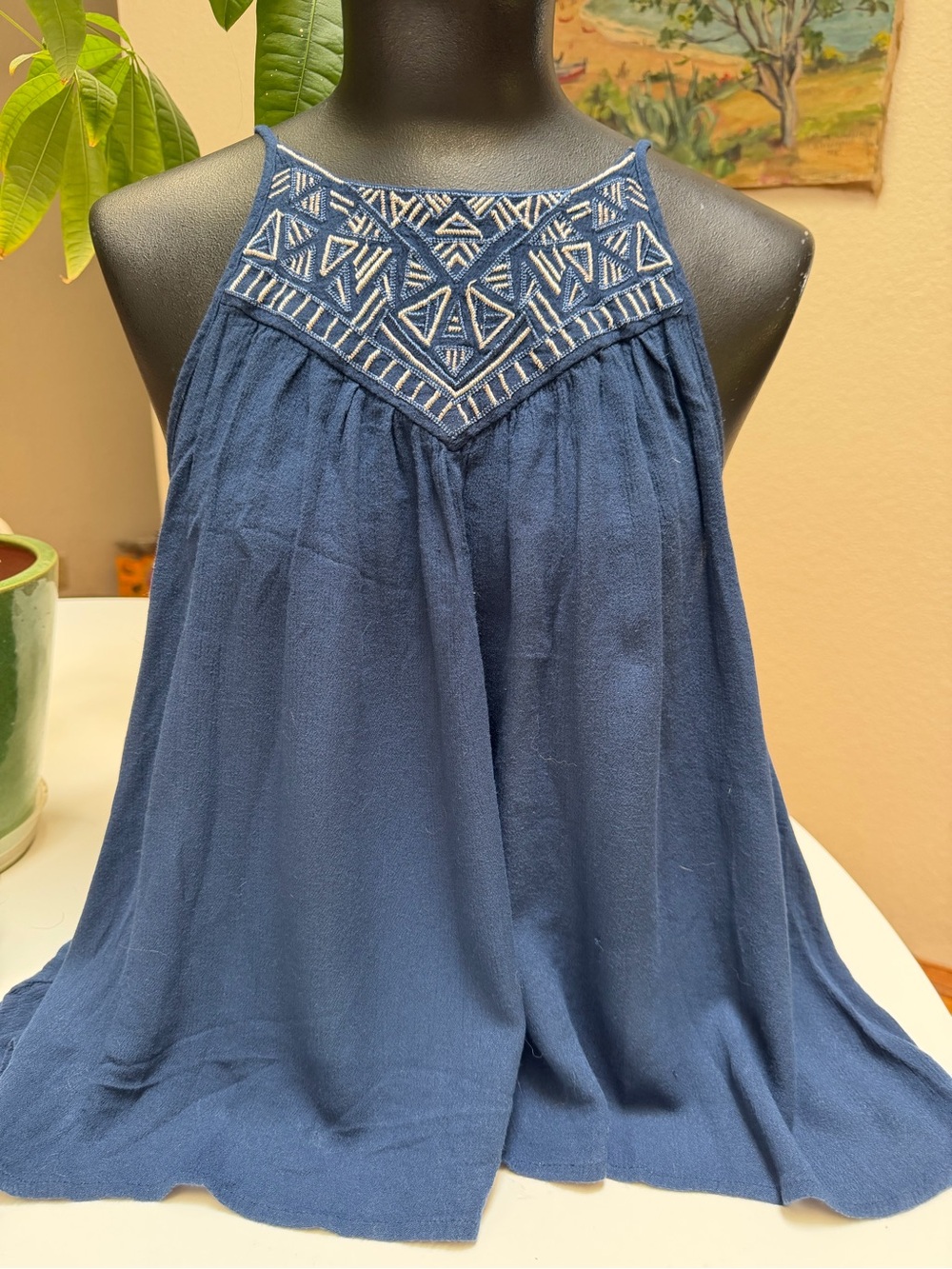 American Eagle Navy Embroidered Swing Tank Top Size M